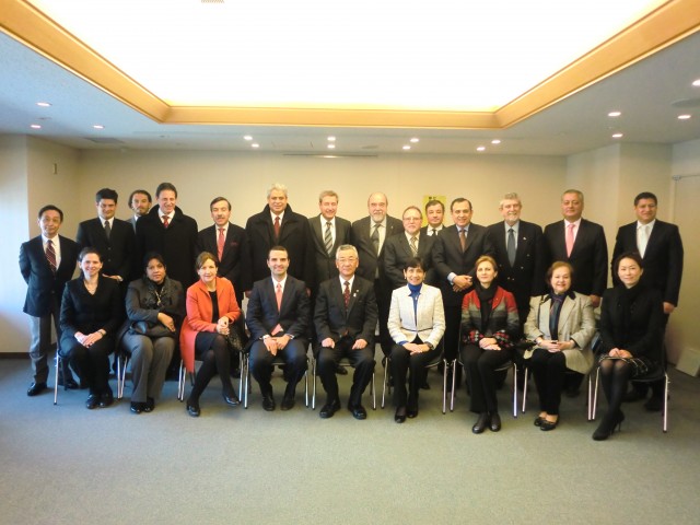 CIMG0098 Seated at the center, the Mayor of Kawagoe city, H.E. Yoshiaki Kawai and to his right, H.E. Jorge Kosmas Sifaki, Ambassador of Panama to Japan, together with the Ambassadors of GRULAC.